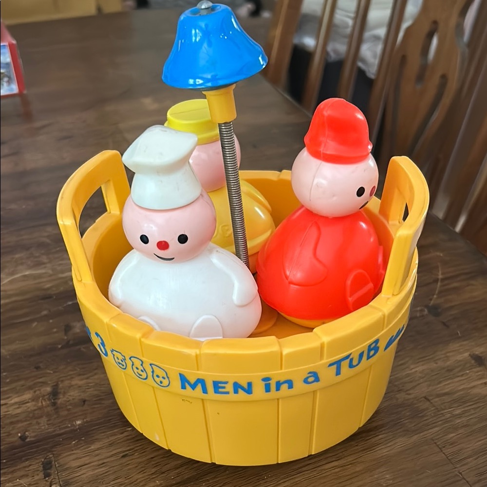 Vintage Yellow Toy Basket with Figures